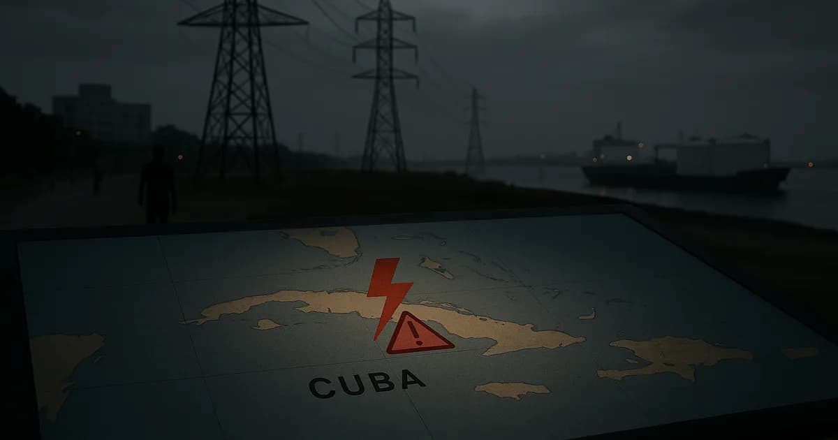 A strategic map of Cuba with power and fuel disruptions, representing cascading service failures
